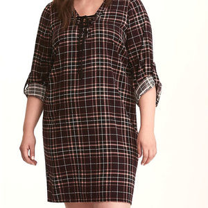 Plus 0X Torrid Wine Plaid Lace Up Challis Dress